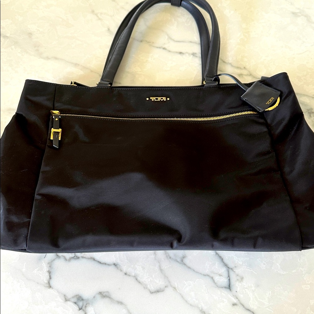 Tumi Black Nylon Tote with Gold Hardware